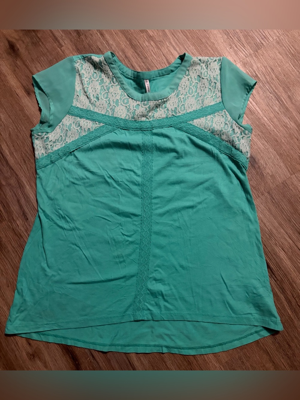 Passport - Mint Green Crewneck Lace Top -
Size Medium